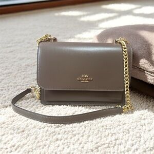 Coach Taupe Leather Crossbody Bag with Gold Chain